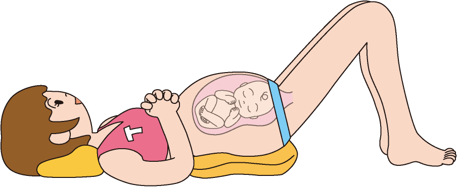 赤ちゃんはあごを引き、産道を通りやすい姿勢になって狭い骨盤（骨産道）を進みます。